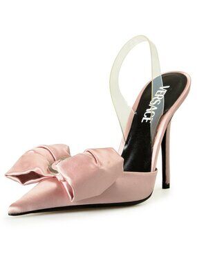 Versace Women's Dusty Rose&Silver Color Medusa Heeled Sandals Shoes US 10 IT 40